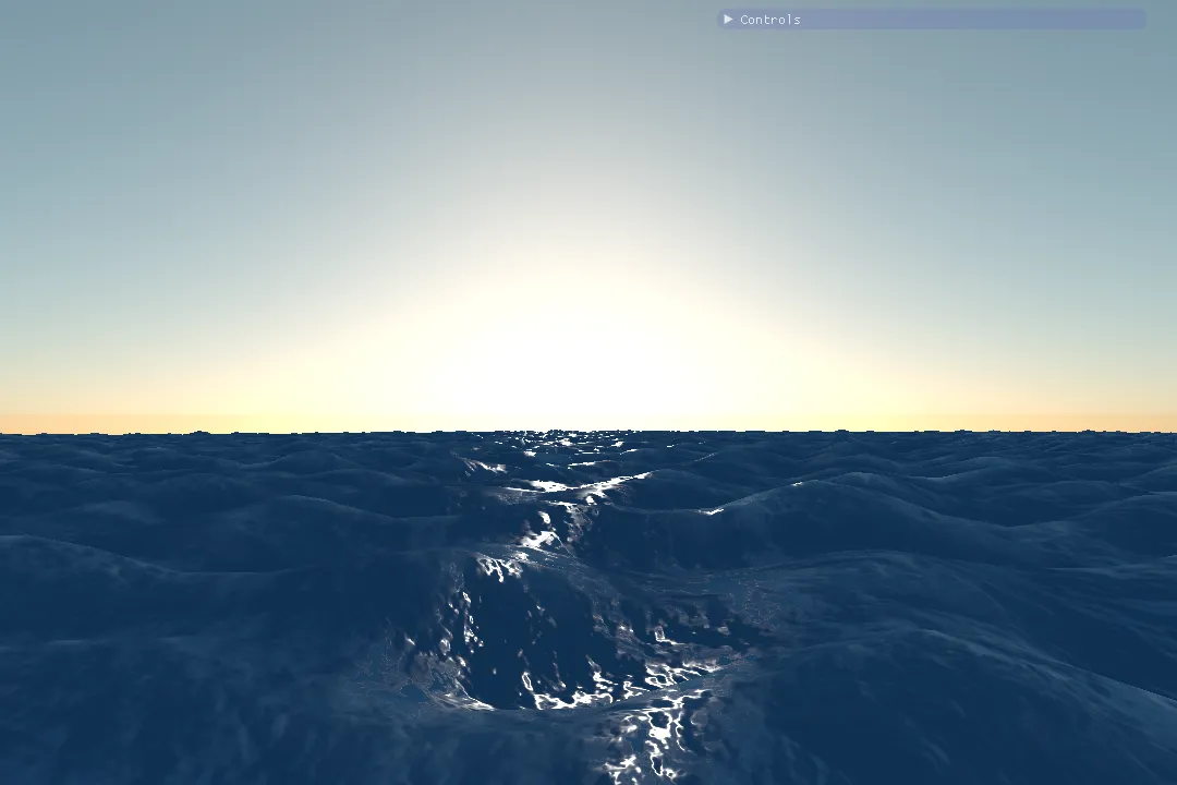 Ocean with foam and turbulence refraction, multiple Gerstner waves and normal maps.